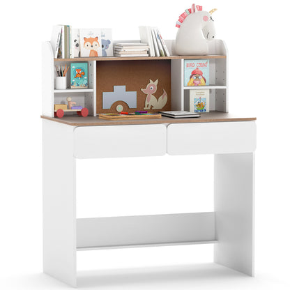 Kids Writing Desk with Cork Board and Charging Station