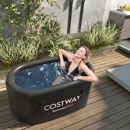 XL 129 Gal Oval Ice Bath Tub with Cover and Hand Pump for Athletes