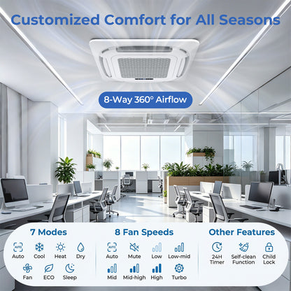 X-Pro 18000 BTU 2 Zone 24 SEER2 Ceiling Cassette Mini Split AC