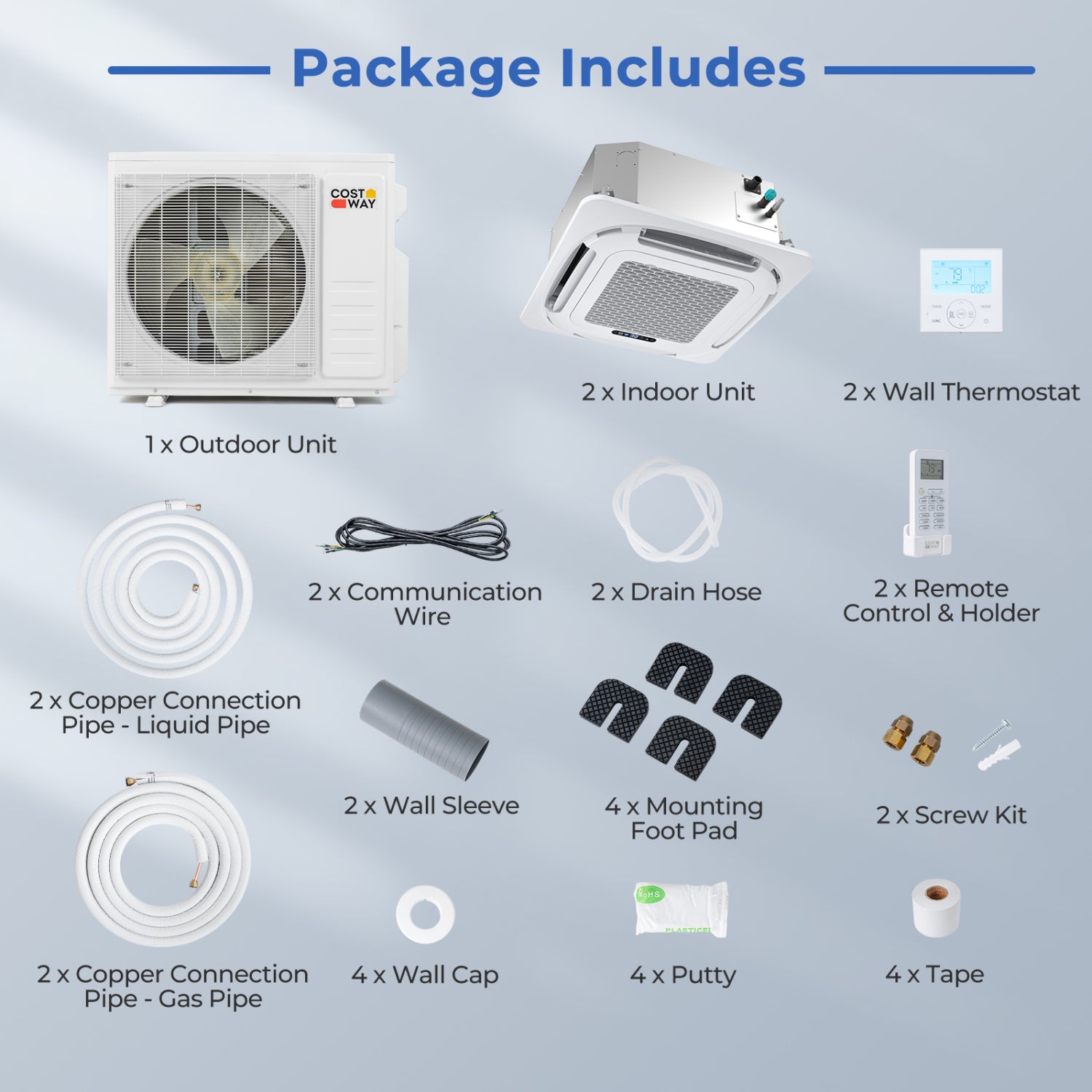 X-Pro 35000 BTU 2 Zone 22.5 SEER2 Ceiling Cassette Mini Split AC