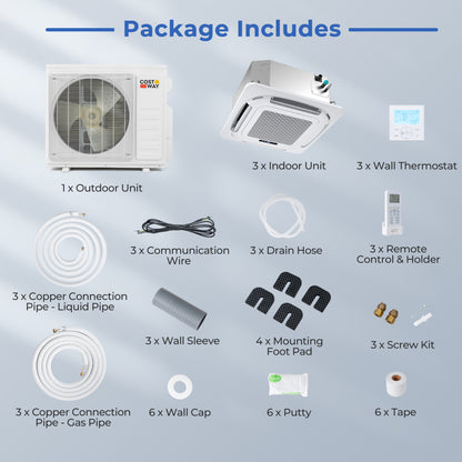 X-Pro 35000 BTU 3 Zone 22.5 SEER2 Ceiling Cassette Mini Split AC
