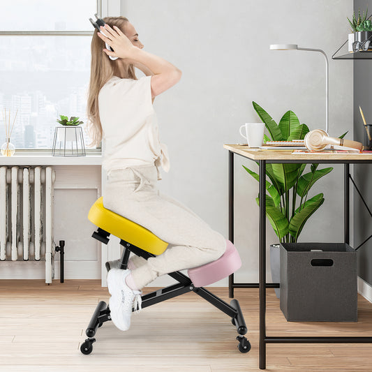 Adjustable Ergonomic Kneeling Chair with Upgraded Gas Spring Rod and Thick Foam Cushions-Yellow