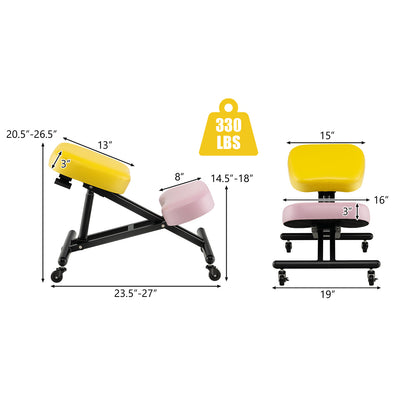 Adjustable Ergonomic Kneeling Chair with Upgraded Gas Spring Rod and Thick Foam Cushions-Yellow