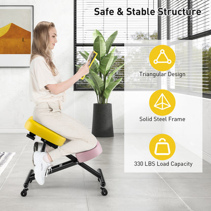 Adjustable Ergonomic Kneeling Chair with Upgraded Gas Spring Rod and Thick Foam Cushions-Yellow