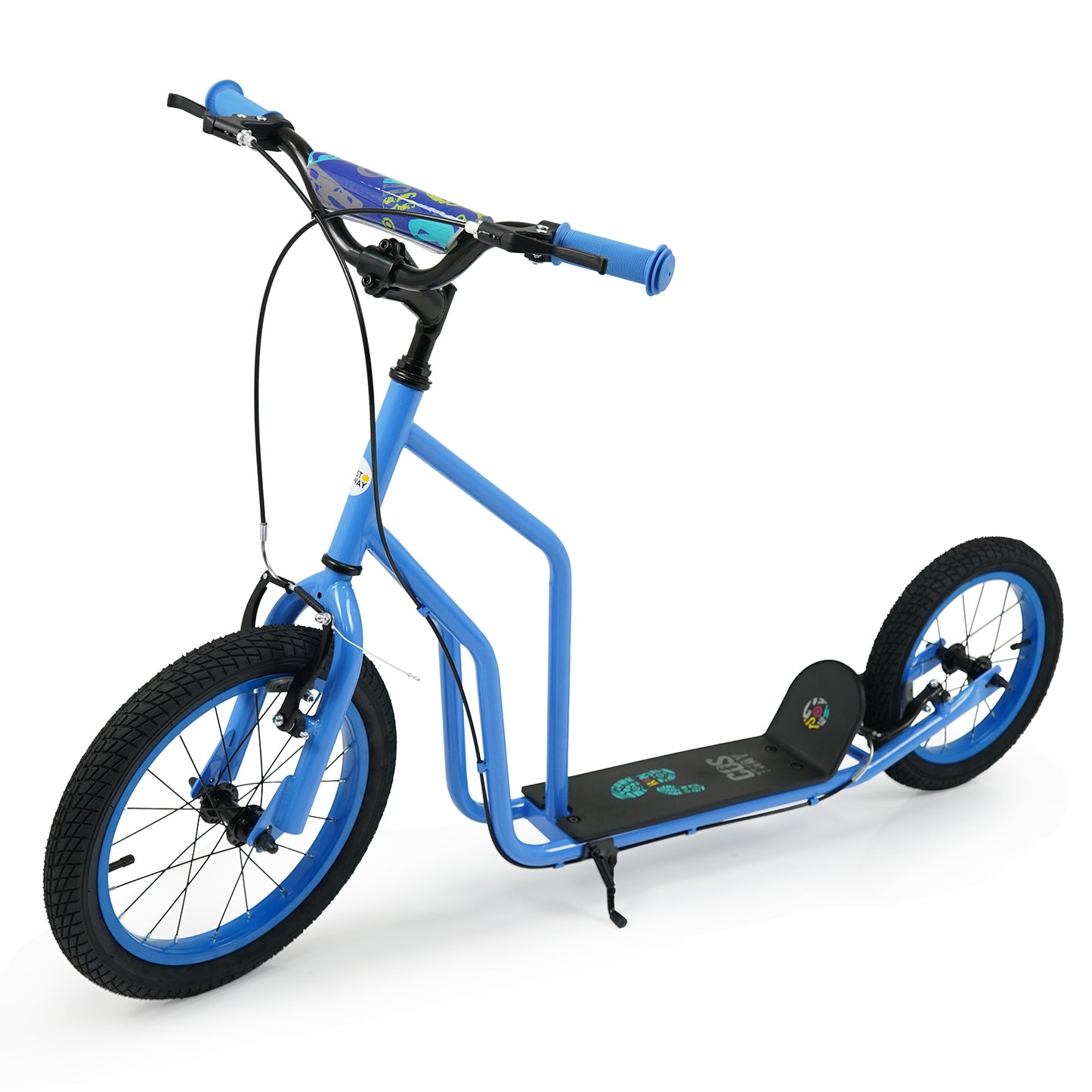 Youth Scooter with Adjustable Handlebar and 16/14-Inch Inflatable Wheels for Age 8+ Years Old-Blue