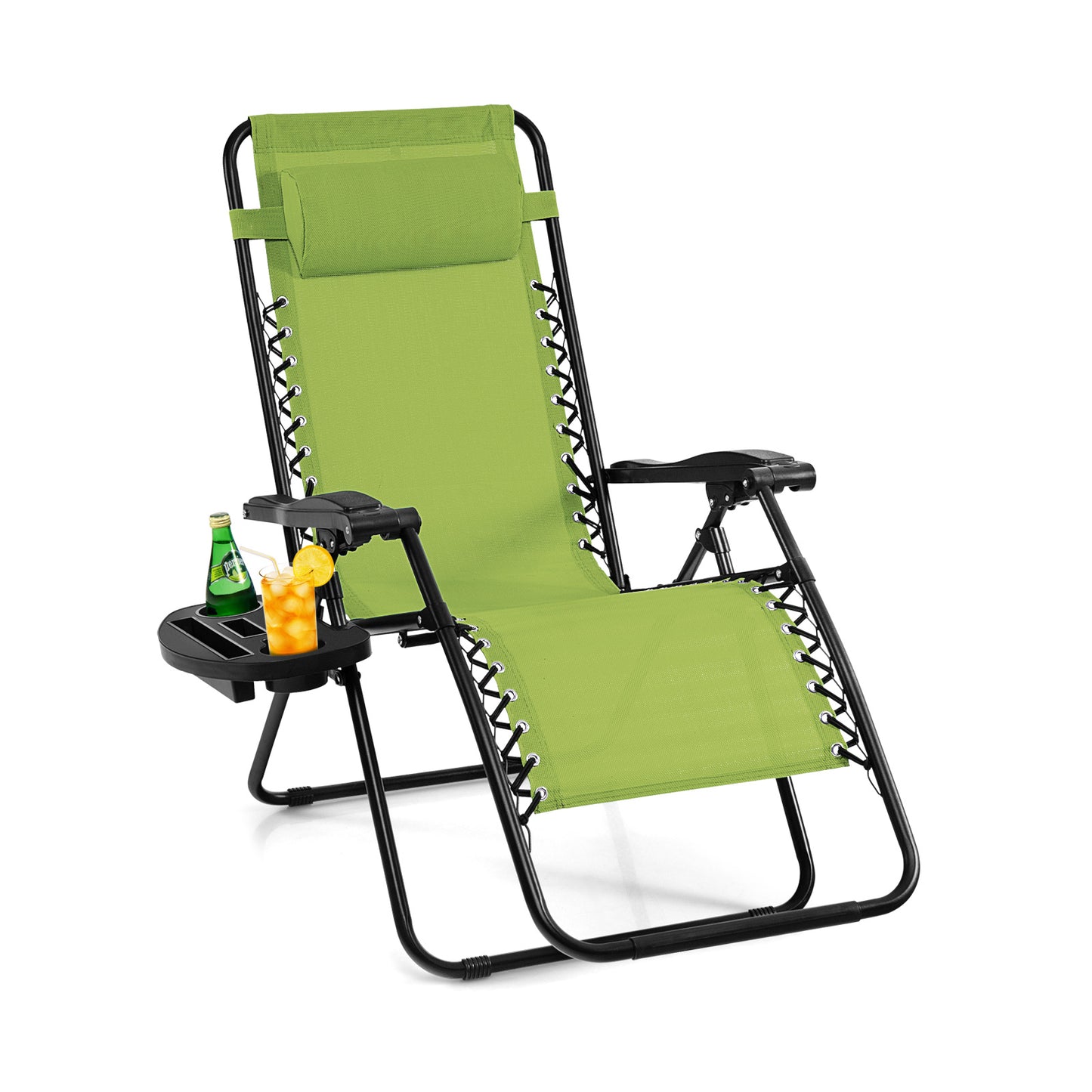 Outdoor Folding Zero Gravity Reclining Lounge Chair with Utility Tray-Gray - Green