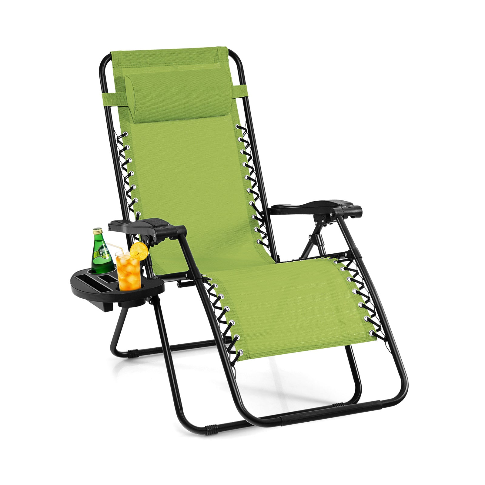 Outdoor Folding Zero Gravity Reclining Lounge Chair with Utility Tray-Gray - Green