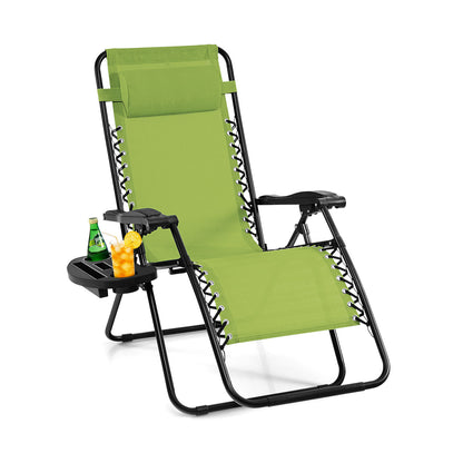 Outdoor Folding Zero Gravity Reclining Lounge Chair with Utility Tray-Gray - Green