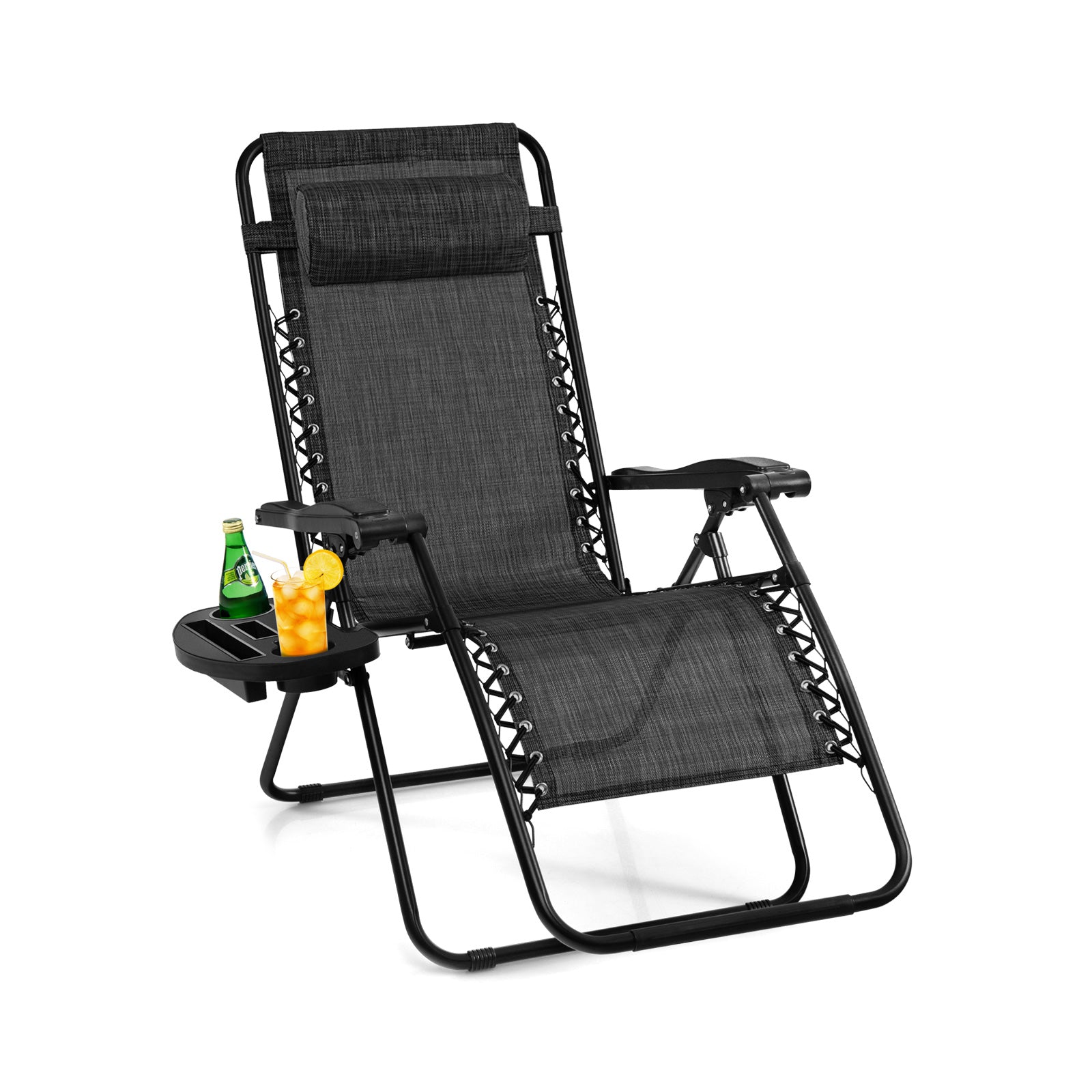 Outdoor Folding Zero Gravity Reclining Lounge Chair with Utility Tray-Gray - Gray