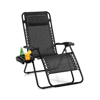 Outdoor Folding Zero Gravity Reclining Lounge Chair with Utility Tray-Gray - Gray