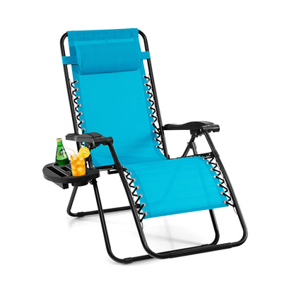 Outdoor Folding Zero Gravity Reclining Lounge Chair with Utility Tray-Gray - Light Blue