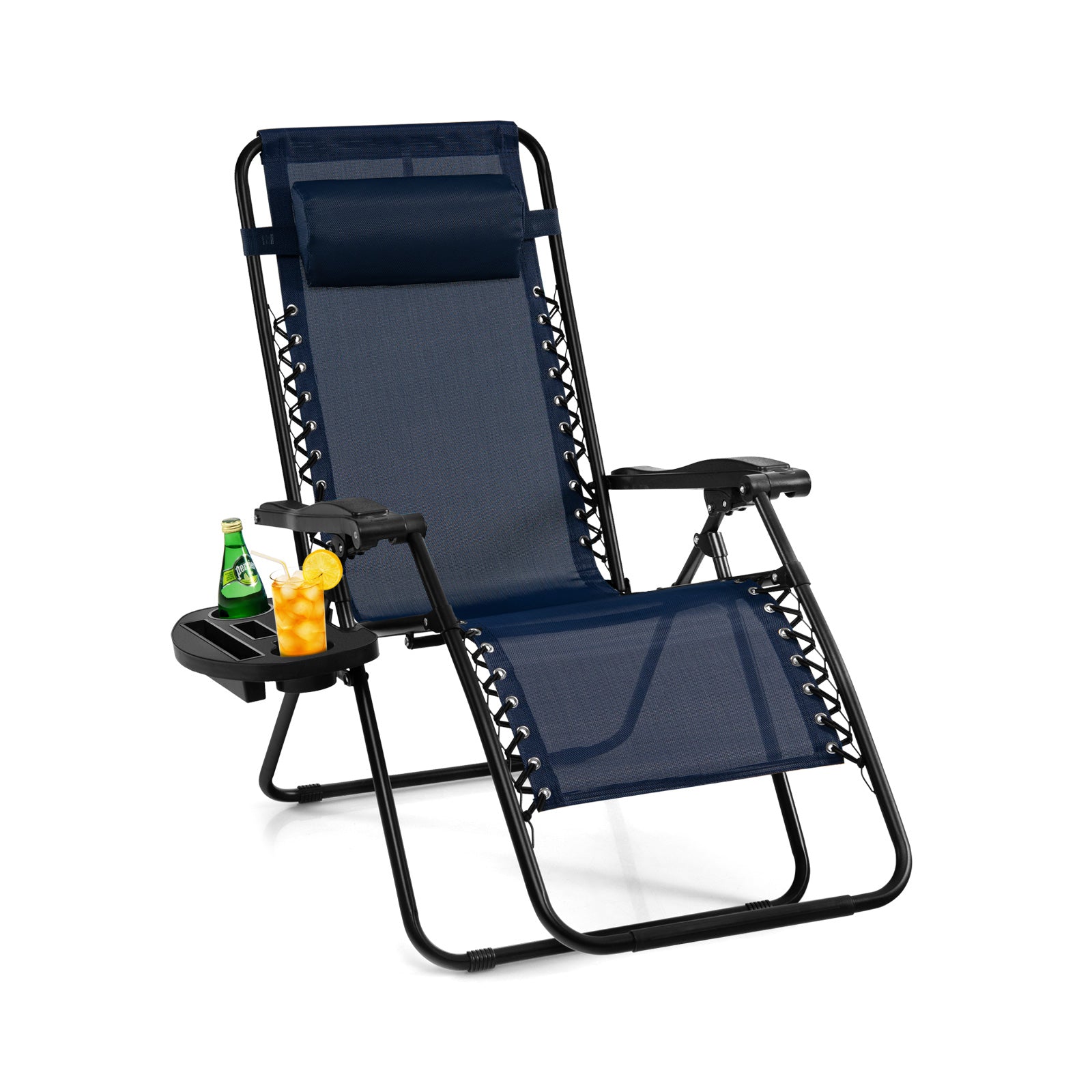Outdoor Folding Zero Gravity Reclining Lounge Chair with Utility Tray-Gray - Blue