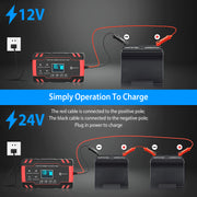 Car Battery Charger 12V/8A 24V/4A Smart Automatic Battery Charger