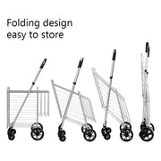 Folding Shopping Cart Basket Rolling Trolley with Adjustable Handle-Silver