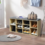 10-Cube Organizer Shoe Storage Bench with Cushion for Entryway-Beige