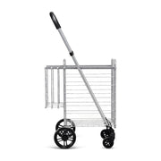 Folding Shopping Cart Basket Rolling Trolley with Adjustable Handle-Silver
