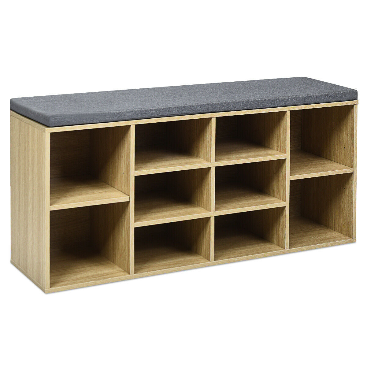 10-Cube Organizer Shoe Storage Bench with Cushion for Entryway-Beige - Beige