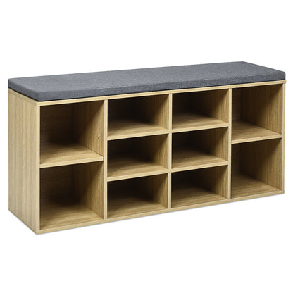 10-Cube Organizer Shoe Storage Bench with Cushion for Entryway-Beige - Beige