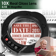 10X Magnifying Glass with Light And Stand Real Glass Lens Magnifying Desk Lamp with Clamp 5 Color Modes Dimmable Brightness For Craft Reading Painting