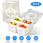 2Pack Airtight Fruit Storage Containers 4-Compartment Food Storage Containers Fruit Vegetable Organizers with 8 Removable Colanders for Fridge Picnic