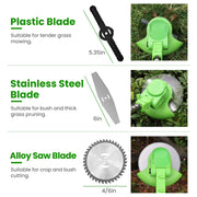 14Pcs Grass Trimmer Blades Accessories Weed Cutter Attachments 10Pcs 5.35In Plastic Blades 3Pcs 6In Stainless Steel Blades 1Pc 4In/6In Alloy Saw Blade