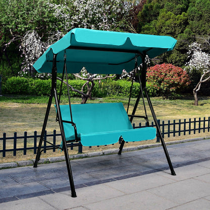 Loveseat Cushioned Patio Steel Frame Swing Glider -Green - Blue