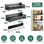 3 Pack Strong Magnetic Spice Rack with 8 Hooks Fridge Oven Microwave