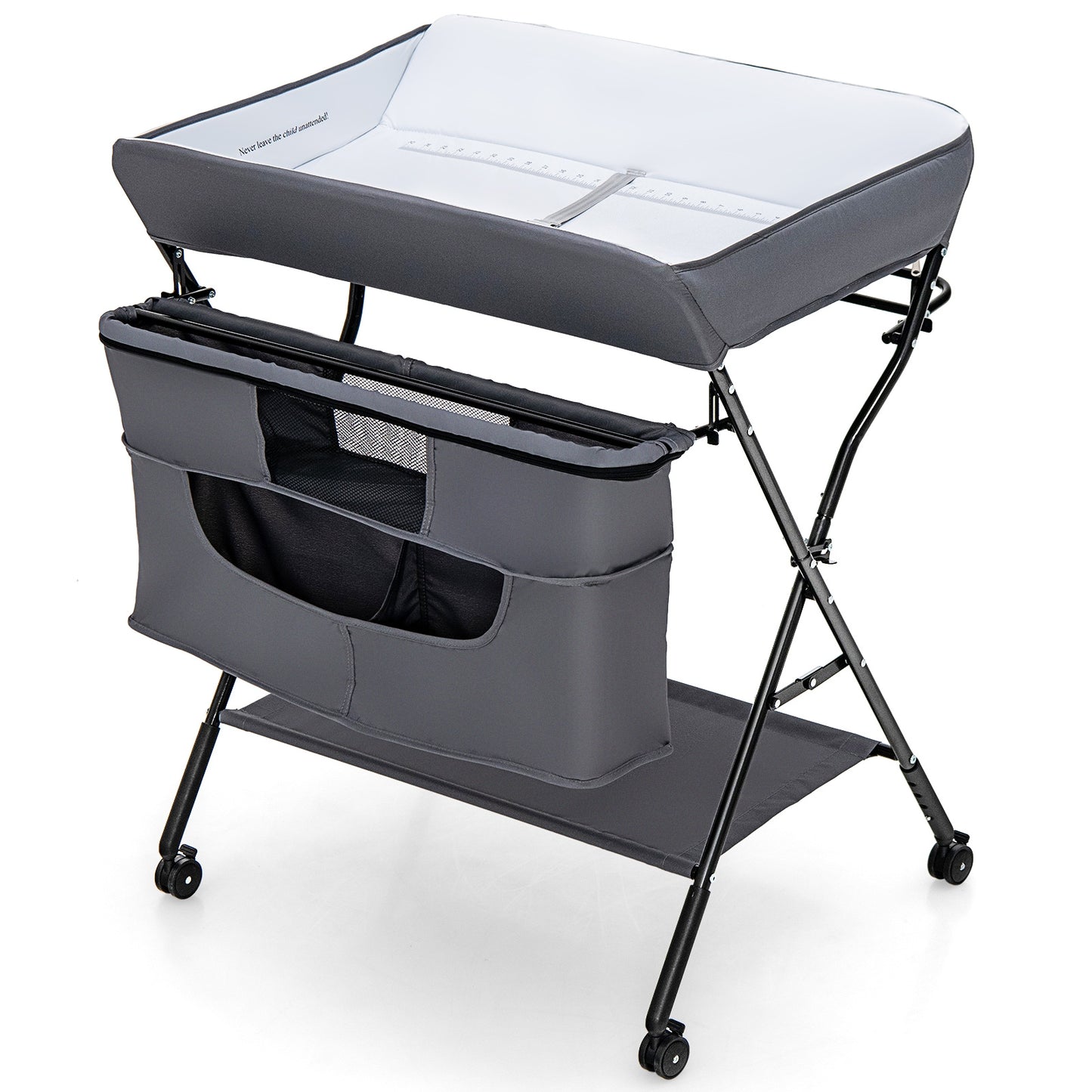 Portable Adjustable Height Newborn Nursery Organizer with Wheel-Black - Gray