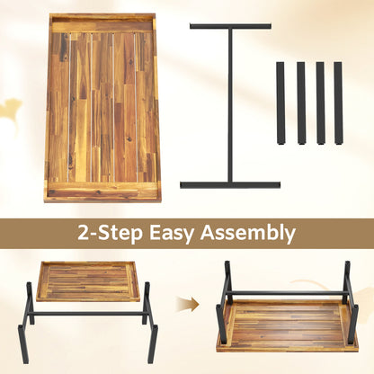 Acacia Wood Coffee Table with Thickened Top and Heavy-duty Metal Legs