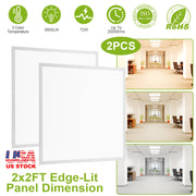 2Pcs 72W 2×2FT LED Panel Light 3800LM Flat Ceiling Light with 3 Lighting Color Temperature Equivalent LED Troffer Recessed Edge-Lit Switchable CCT 110