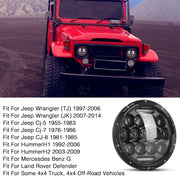 2Pcs 7In 75W Round LED Headlight 3500LM Halo Car Headlamp with DRL High Low Beam for Jeep Wrangler TJ JK CJ with H4 to H13 Adapters Plug and Play