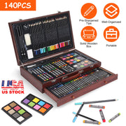 140Pcs Art Supplies With Colored Pencils Oil Pastels Crayons, Watercolor Cakes Brushes Sharpener Eraser In Elegant Wooden Box Professional Art Kit For