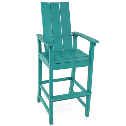 Tall Adirondack Chair Outdoor Bar Stool with Ergonomic Backrest for Backyard-Black - Turquoise