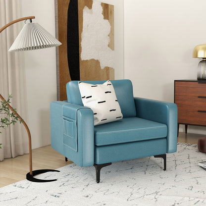 Modern Accent Armchair with Side Storage Pocket-Blue