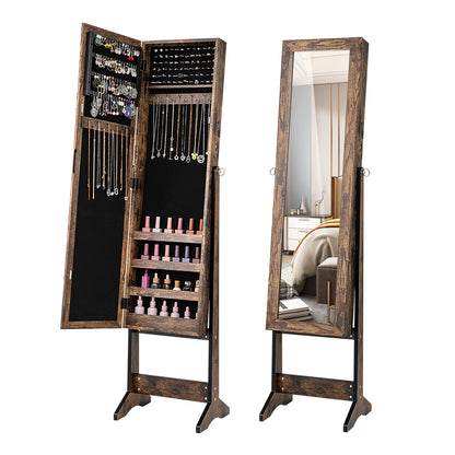 Mirrored Standing Jewelry Cabinet Storage Box-Pink - Brown
