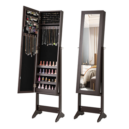 Mirrored Standing Jewelry Cabinet Storage Box-Pink - Rustic Brown