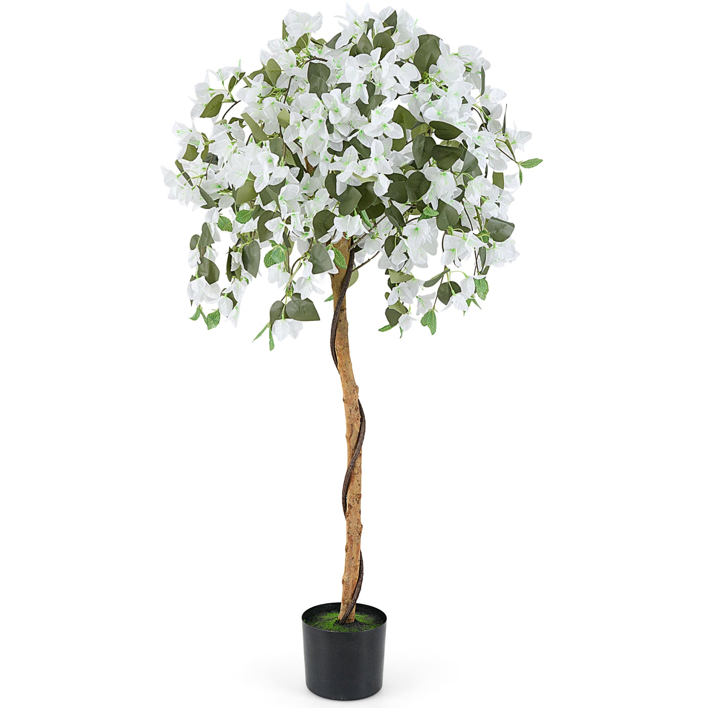 4.5 Feet Artificial Azalea Tree with Cement Pot-Purple - White