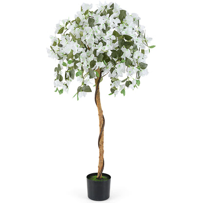 4.5 Feet Artificial Azalea Tree with Cement Pot-Purple - White