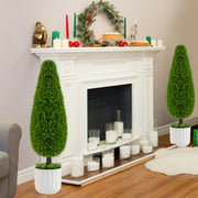 2 Pack 3 Feet Artificial Cedar Teardrop Shaped Bush with Plastic Nursery Pot-Green