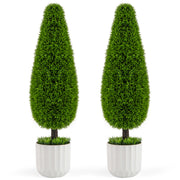 2 Pack 3 Feet Artificial Cedar Teardrop Shaped Bush with Plastic Nursery Pot-Green