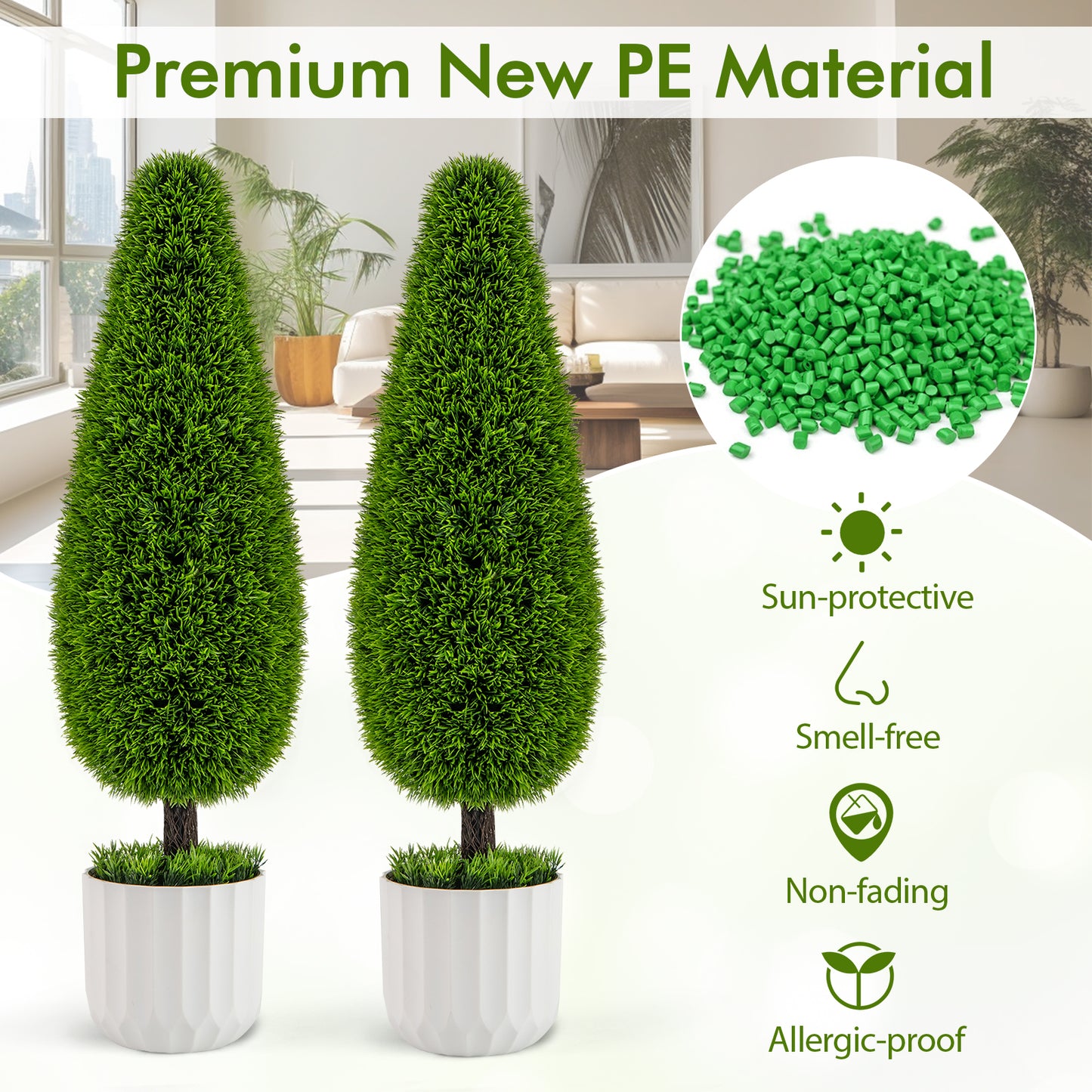 2 Pack 3 Feet Artificial Cedar Teardrop Shaped Bush with Plastic Nursery Pot-Green