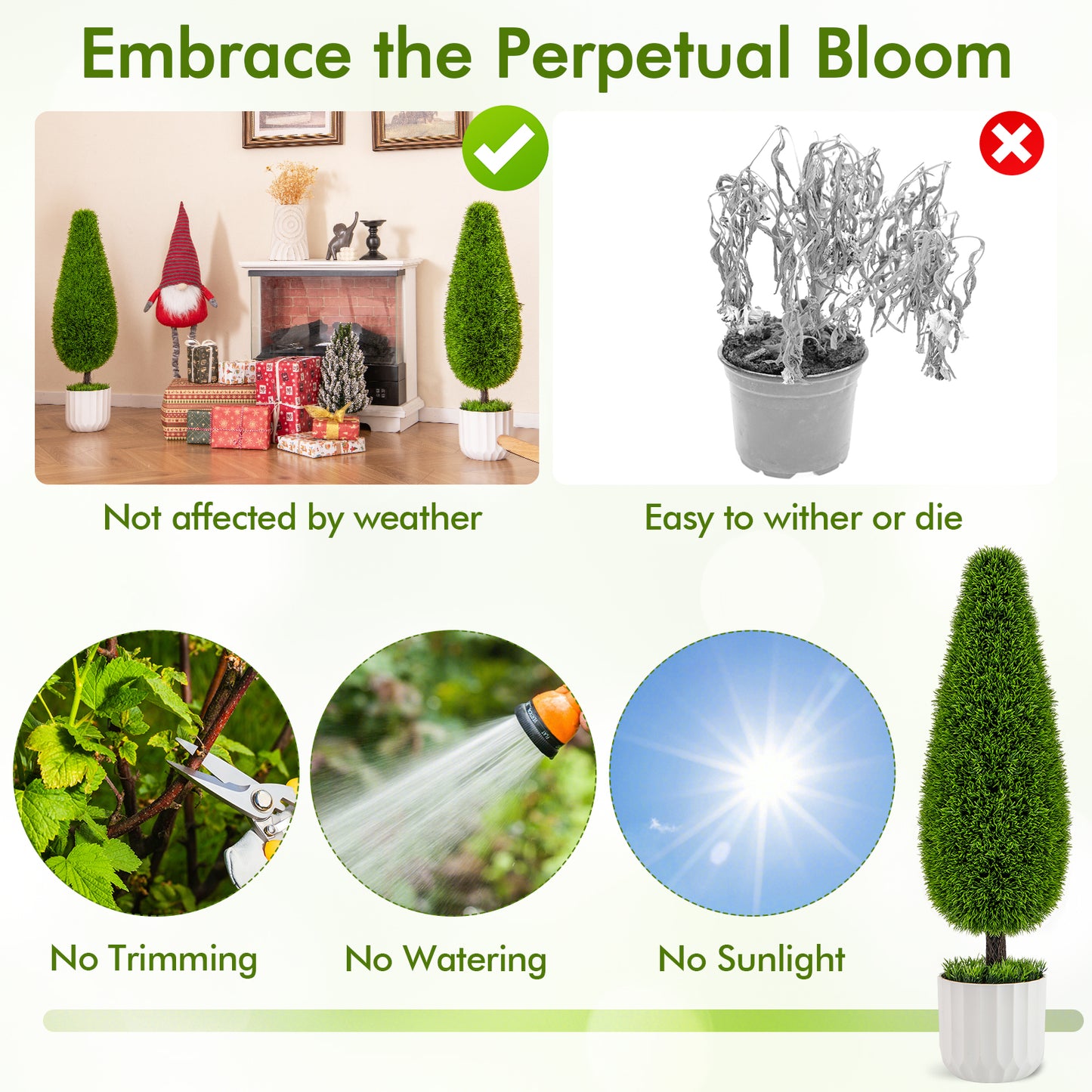 2 Pack 3 Feet Artificial Cedar Teardrop Shaped Bush with Plastic Nursery Pot-Green