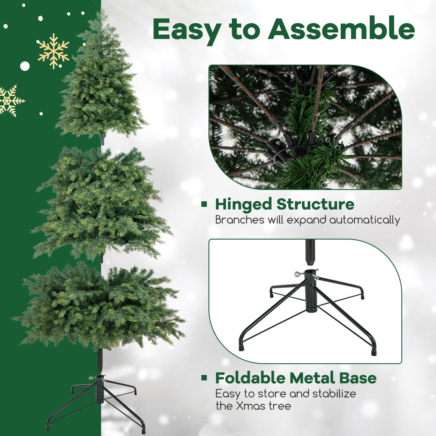 Artificial Christmas Tree Green Hinged Holiday Tree with 721/1019 Lush Branch Tips