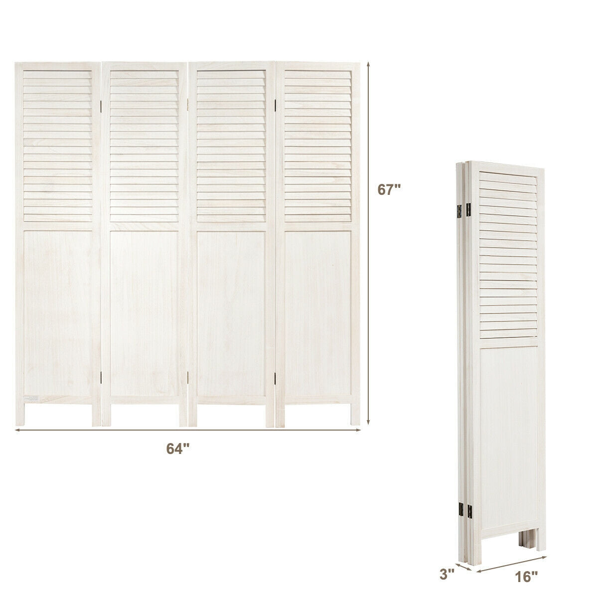 5.6 Ft Tall 4 Panel Folding Privacy Room Divider-White