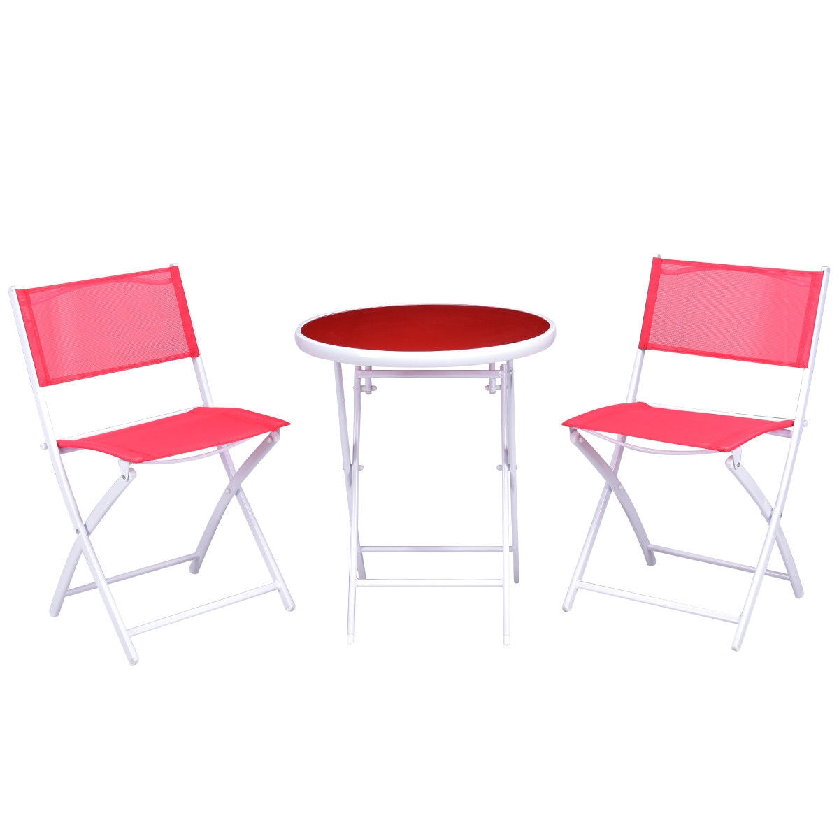 3 Pieces Patio Folding Bistro Set for Balcony or Outdoor Space-Red - Red