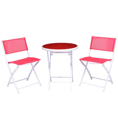 3 Pieces Patio Folding Bistro Set for Balcony or Outdoor Space-Red - Red