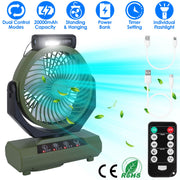 20000mAh Rechargeable Oscillating Camping Fan with Flashlight