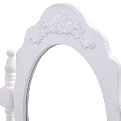 Vanity Table Set with Cushioned Stool with 360¬∞ Rotating Oval Mirror and Three Drawers-White
