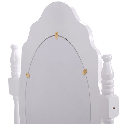 Vanity Table Set with Cushioned Stool with 360¬∞ Rotating Oval Mirror and Three Drawers-White