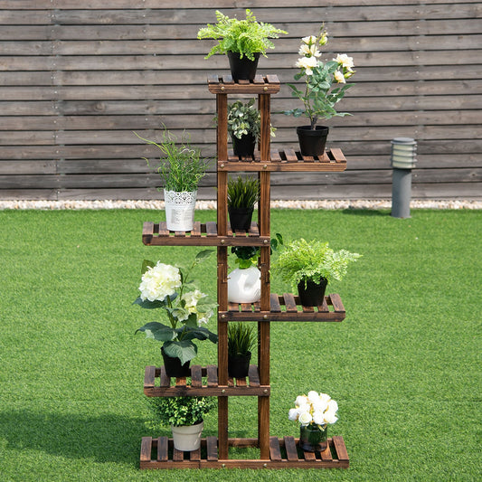 6 Tier Garden Wooden Shelf Storage Plant Rack Stand